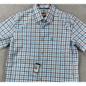 Johnnie-O Hangin Out Shirt Boys 16 Mardy Blue Gingham Check  Button Up Youth NEW